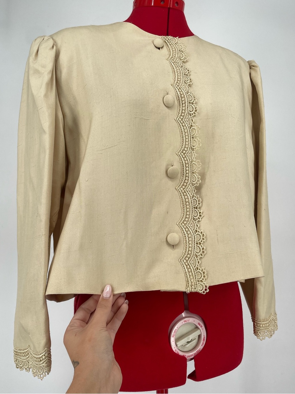 100% Silk Brownstone Studio 80s 90s VTG Cream Light Topper Jacket Crocheted Lace